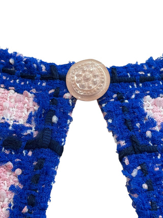 Chanel Textured Grid Shift Dress In Pink And Blue With Keyhole Neckline