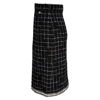 Chanel Black & Gold Grid Tweed Midi Skirt