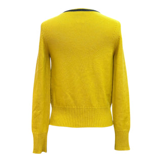 Chanel Yellow Cashmere Contrast Trim Crystal Button Cardigan