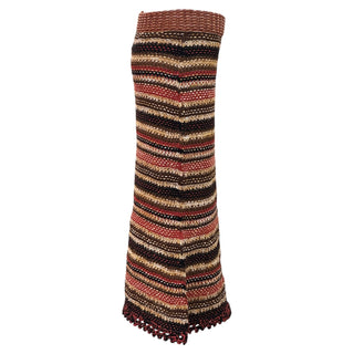 Chanel Brown Multicolor Striped Crochet Knit Midi Skirt with Scalloped Hem