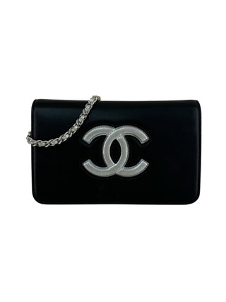 Chanel Black Lambskin Silver CC Wallet On Chain Bag