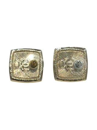 Chanel Square CC Stud Earrings With Black Enamel And Crystal Accents