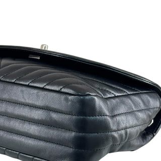 Chanel Black Chevron Quilted Lambskin Round Flap Bag With Silver-Tone Hardware