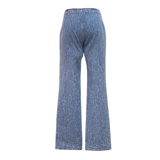 Chanel Blue Camellia Embossed High Waist Denim Pants