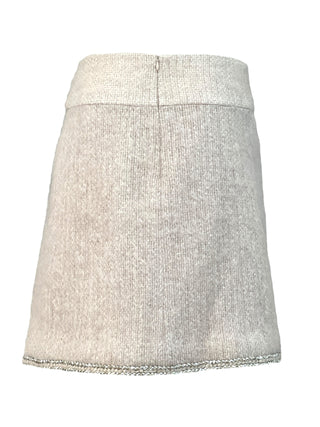 Chanel Blush Mélange Wool Skirt Suit With Silver Trim