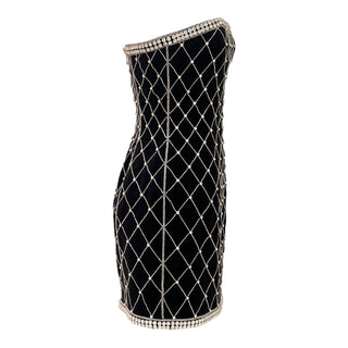 Balmain Black Velvet Crystal-Embellished Strapless Mini Dress