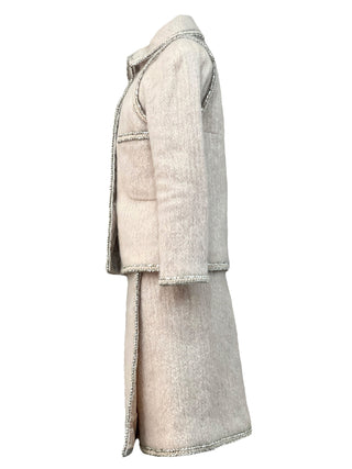 Chanel Blush Mélange Wool Skirt Suit With Silver Trim