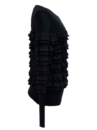 Chanel Black Ruffle Panel Knit Sweater With Tiered Texture