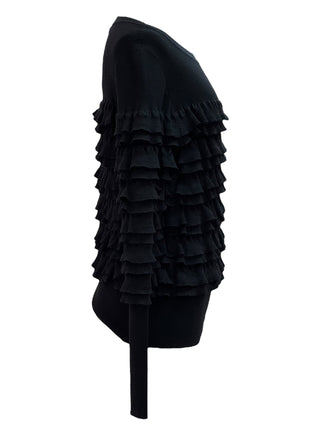 Chanel Black Ruffle Panel Knit Sweater With Tiered Texture
