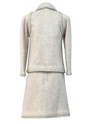 Chanel Blush Mélange Wool Skirt Suit With Silver Trim