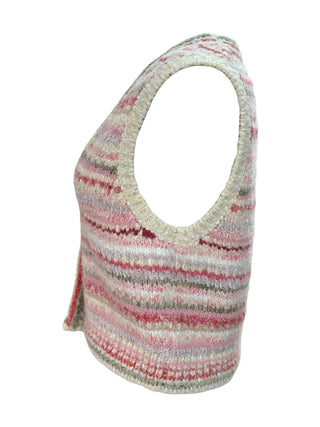 Chanel Pink Multicolor Knit Sleeveless Vest With Crystal CC Bow Clasp