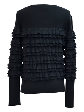 Chanel Black Ruffle Panel Knit Sweater With Tiered Texture
