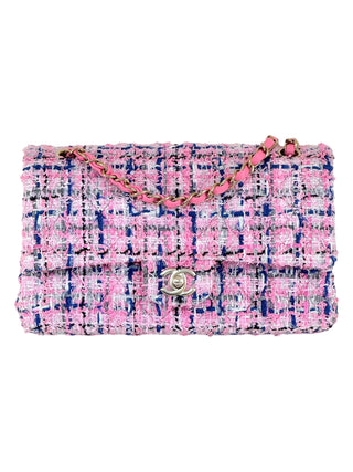 Chanel Pink Multicoloured Tweed Classic Double Flap Bag With Gold Hardware