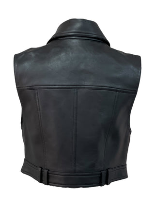 Balmain Black Leather Vest & Skirt Set with Gold Lion Buttons