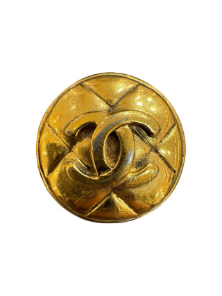 Chanel Vintage Quilted Gold-Tone Round Earrings With CC Logo