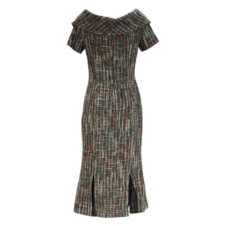 Chanel Green Double Breasted Tweed Midi Dress