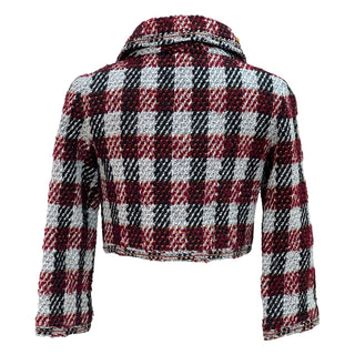 Chanel Red & White Tweed Checkered Cropped Jacket