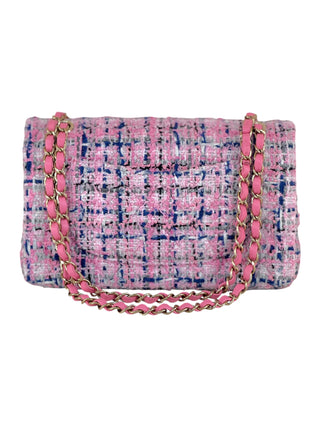 Chanel Pink Multicoloured Tweed Classic Double Flap Bag With Gold Hardware