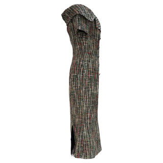 Chanel Green Double Breasted Tweed Midi Dress