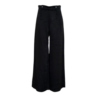 Chanel Black Acetate Wide Leg Pants with CC Button Detail