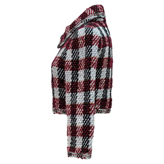 Chanel Red & White Tweed Checkered Cropped Jacket