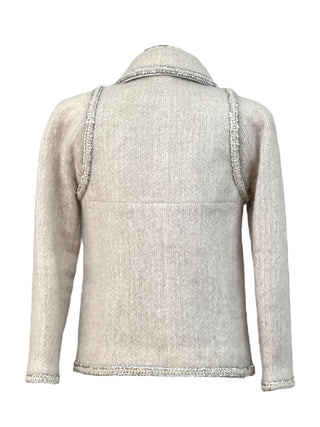 Chanel Blush Mélange Wool Skirt Suit With Silver Trim