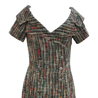 Chanel Green Double Breasted Tweed Midi Dress