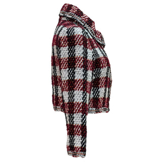 Chanel Red & White Tweed Checkered Cropped Jacket