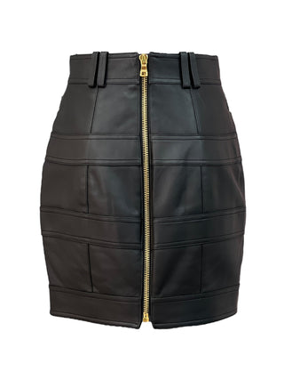 Balmain Black Leather Vest & Skirt Set with Gold Lion Buttons