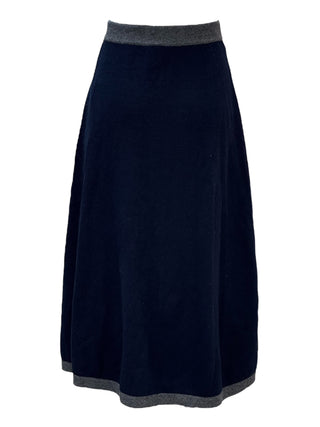Chanel Navy & Grey Trim Knit Midi Skirt With CC Buttons