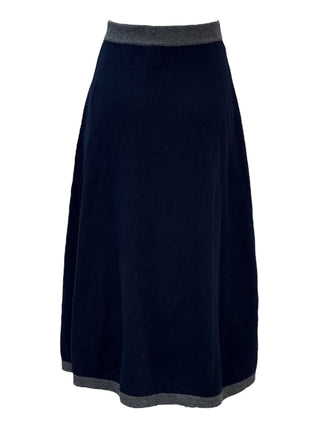 Chanel Navy & Grey Trim Knit Midi Skirt With CC Buttons