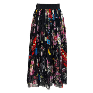 Dolce & Gabbana Black Flower Printed Silk Midi Skirt