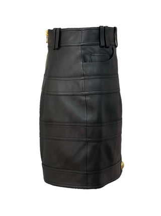 Balmain Black Leather Vest & Skirt Set with Gold Lion Buttons