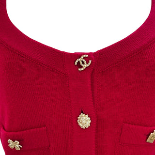 Chanel Fuchsia Cashmere Knit Crop Top with Gold Iconic Motif Buttons