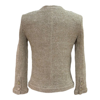 Chanel Beige Metallic Tweed Button-Up Evening Jacket