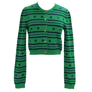 Louis Vuitton Green & Navy Star Stripe Cropped Cardigan