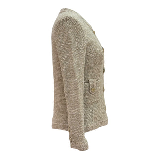 Chanel Beige Metallic Tweed Button-Up Evening Jacket