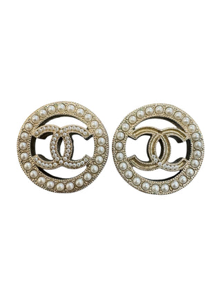 Chanel Round Pearl-Embellished Earrings With Open CC Logo Design