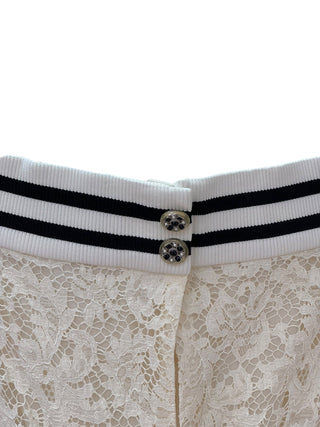 Chanel Cream Floral Lace Off-Shoulder Dress With Striped Knit Trim