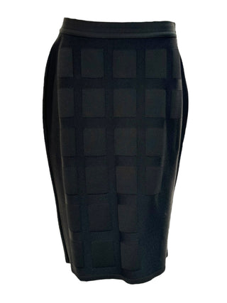 Chanel Black Grid Knit Midi Skirt with Waistband Detailing