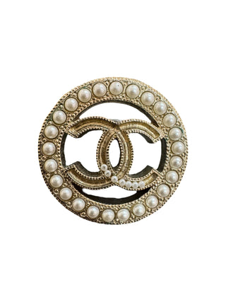 Chanel Round Pearl-Embellished Earrings With Open CC Logo Design