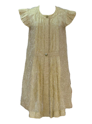 Chanel Gold Metallic Crinkle Pleated Dress