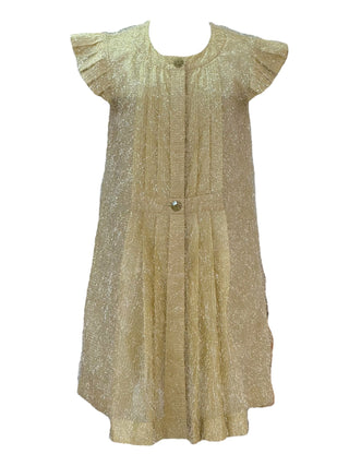 Chanel Gold Metallic Crinkle Pleated Dress