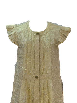 Chanel Gold Metallic Crinkle Pleated Dress