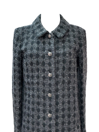 Chanel Grey Tweed Longline Jacket Dress With Jewel Buttons