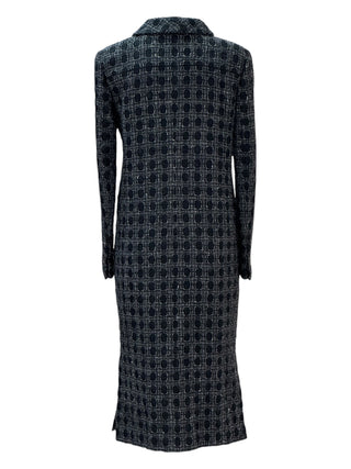 Chanel Grey Tweed Longline Jacket Dress With Jewel Buttons