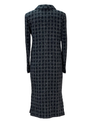 Chanel Grey Tweed Longline Jacket Dress With Jewel Buttons