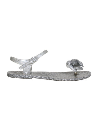 Chanel Silver Jelly Camellia Ankle Strap Sandals