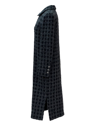 Chanel Grey Tweed Longline Jacket Dress With Jewel Buttons