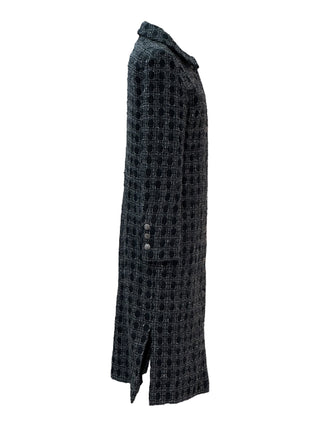 Chanel Grey Tweed Longline Jacket Dress With Jewel Buttons